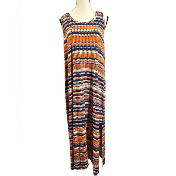 J. Crew Dresses & Skirts - J. Crew Orange and Blue Sleeveless Maxi Sundress with Side Slit